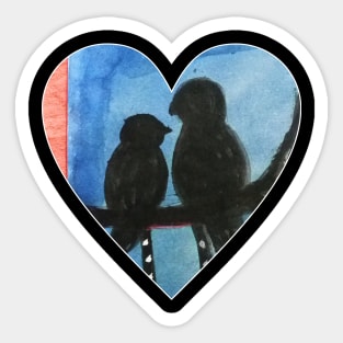 Heart shaped bird couple watercolor design Sticker